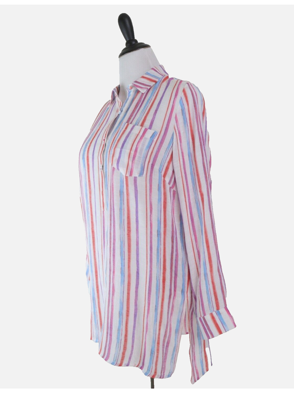 Nanette Lepore Size L Woven Stripe Popover Shirt Multicolor